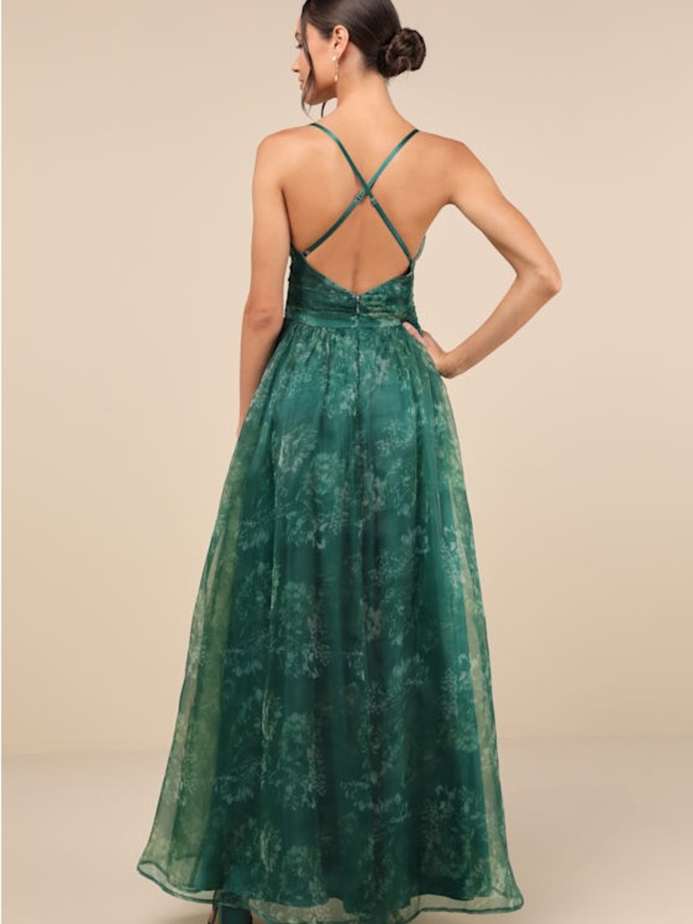 Lulus Romance That Wows V-Neck Organza Maxi Dress Green Floral Print - Picture 16 of 16